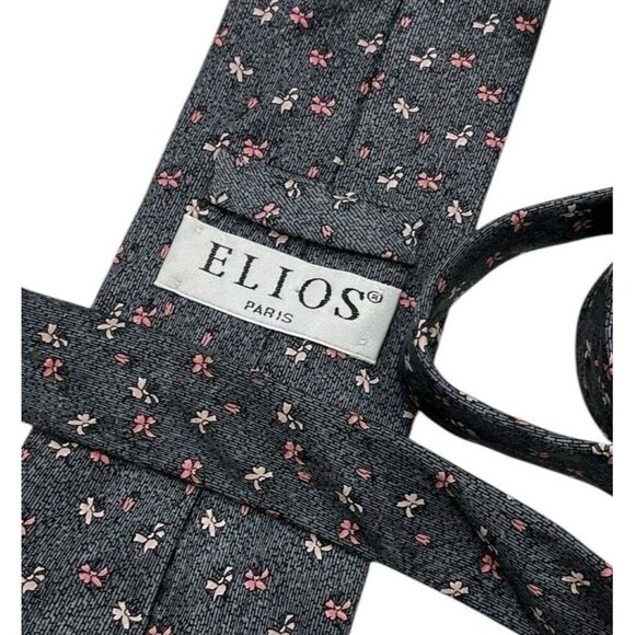 ELIOS Men's 100% Silk Necktie LUXURY Tie Gray Floral W:3.8" EUC - Picture 2 of 5